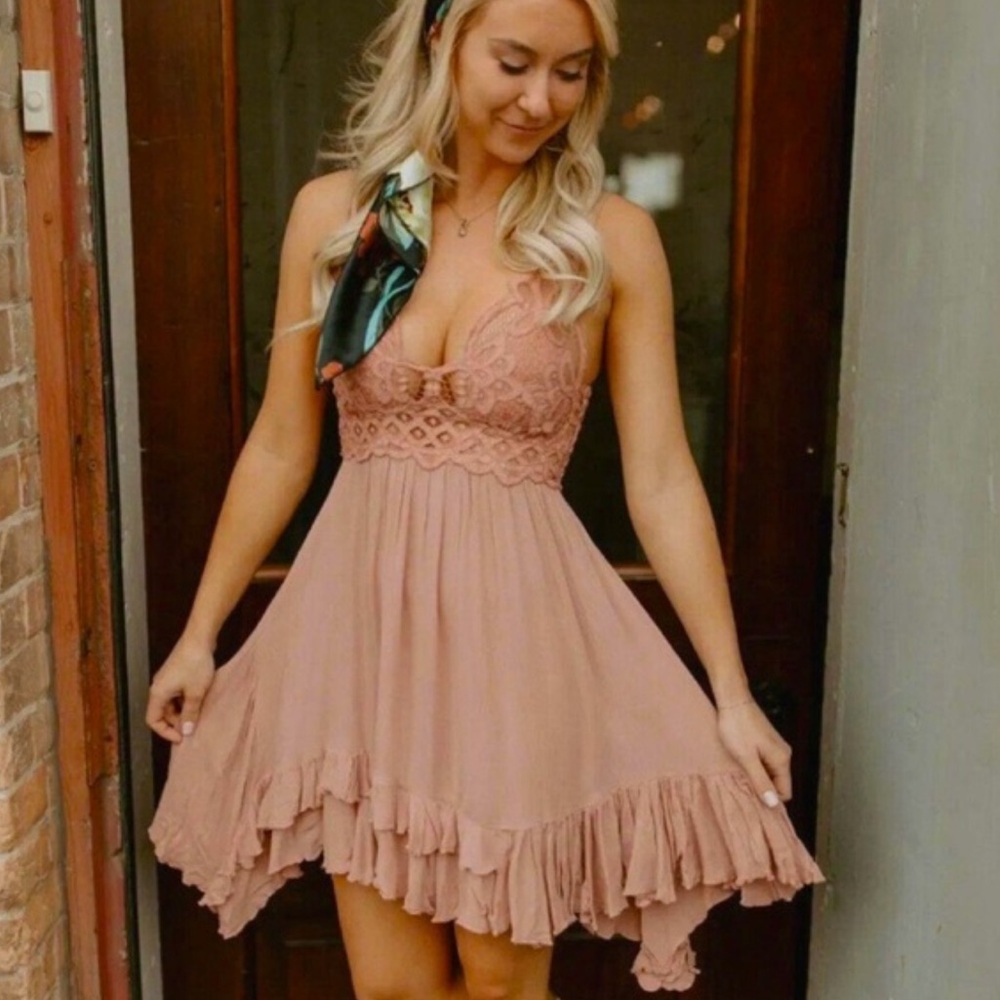 Adella Lace Blush Pink Rose Whimsical Romantic Slip Belle Dress